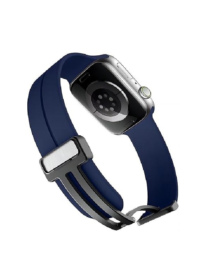 Replacement silicone sports wristband, black, with a magnetic D-shaped clasp 42/44/45/49mm, compatible with Apple Watch series SE/11/10/9/8/7/6/5/4/3 - Dark Blue - Image 5